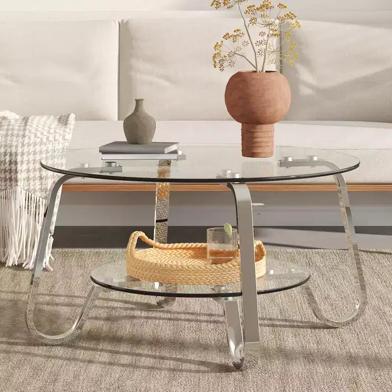 17.7 Glass Coffee Table, Modern Center Table with Tempered Glass Top for Living Room
