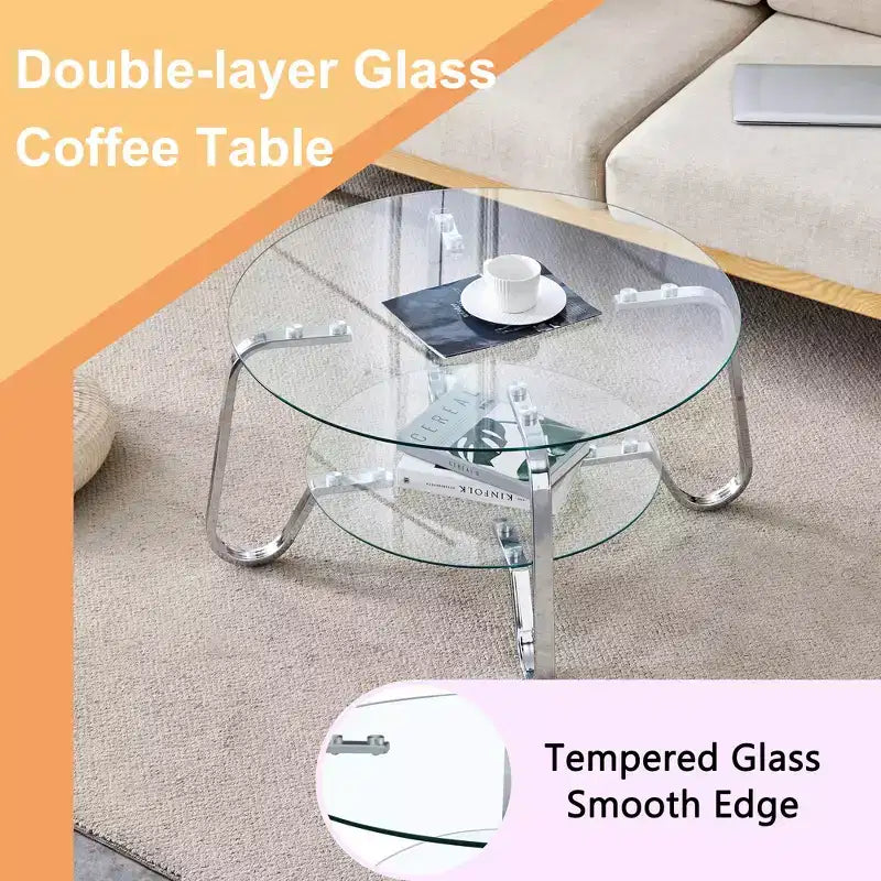 17.7 Glass Coffee Table, Modern Center Table with Tempered Glass Top for Living Room