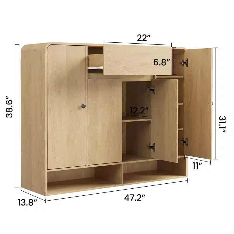 47.2 Shoe Storage Cabinet with 4 Doors and 1 Drawer, Entryway Shoe Organizer Cabinet for Hallway, Living Room or Bedroom