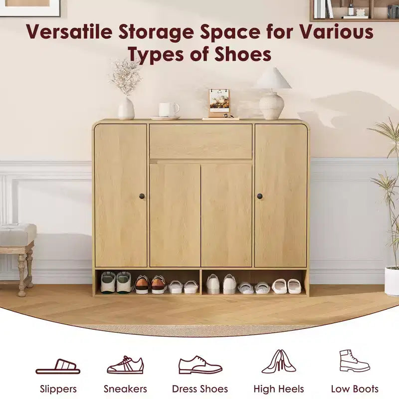 47.2 Shoe Storage Cabinet with 4 Doors and 1 Drawer, Entryway Shoe Organizer Cabinet for Hallway, Living Room or Bedroom