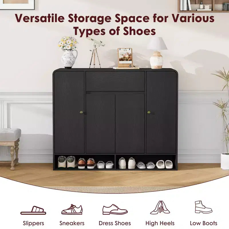 47.2 Shoe Storage Cabinet with 4 Doors and 1 Drawer, Entryway Shoe Organizer Cabinet for Hallway, Living Room or Bedroom