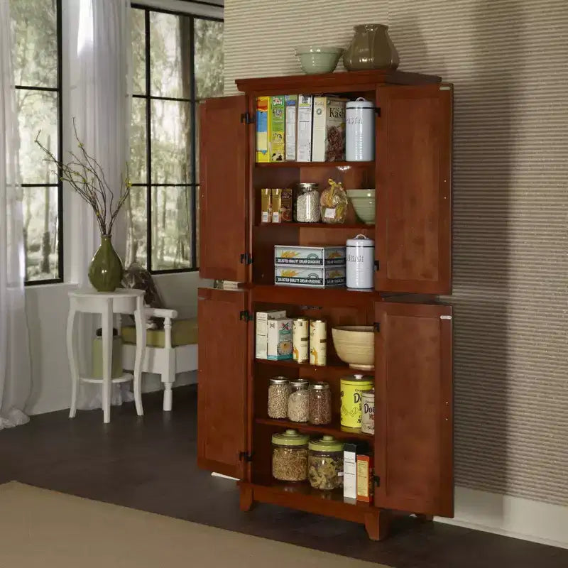 Home Styles Arts & Crafts Pantry Cottage Oak : Traditional Hardwood Kitchen Storage, 4-Door, 4-Shelf
