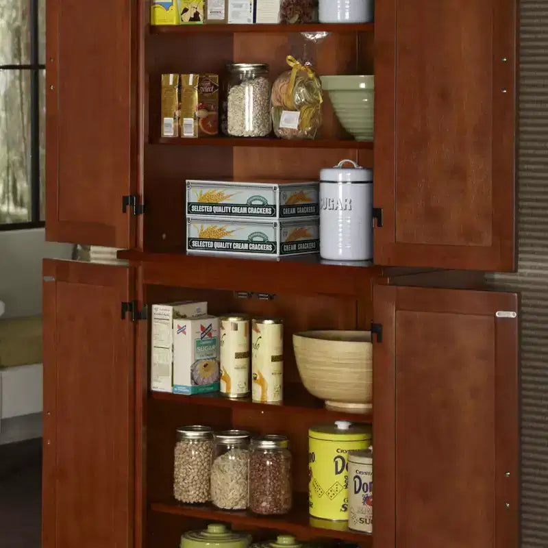Home Styles Arts & Crafts Pantry Cottage Oak : Traditional Hardwood Kitchen Storage, 4-Door, 4-Shelf