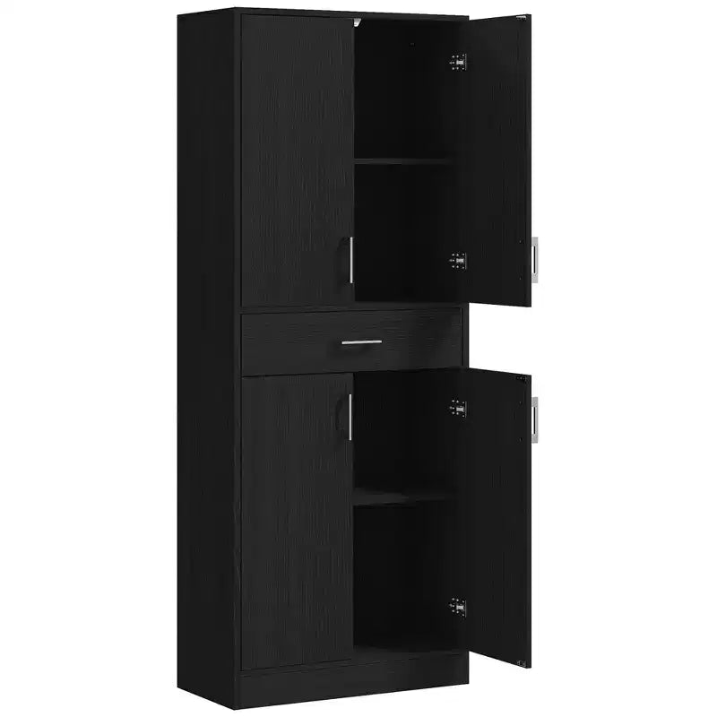 70.75 Kitchen Pantry Cabinet w/ Drawer and Adjustable Shelf, Freestanding Tall Storage Cabinet w/ 2 Double Doors, Distressed Black